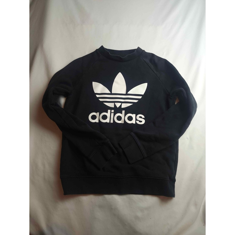 Adidas Originals Trefoil Logo Sweatshirt Black White Raglan Pullover Womens XS